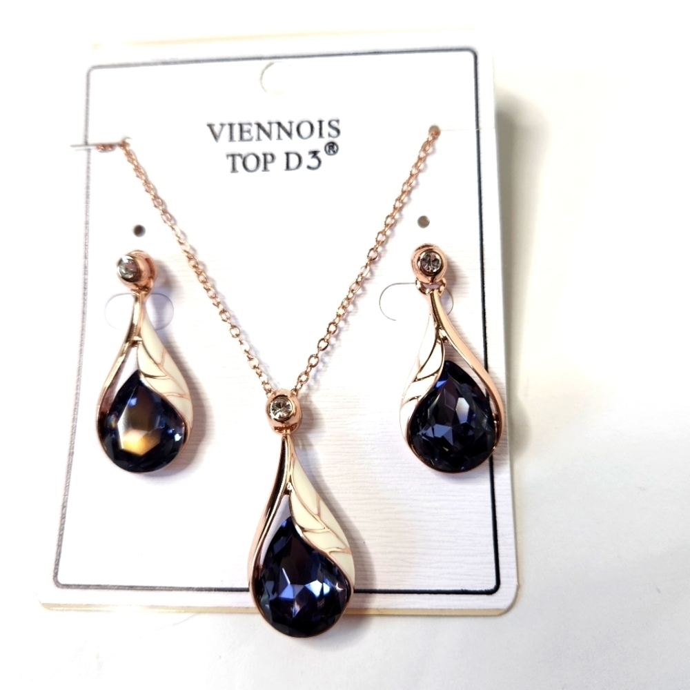 Women's Drop Earrings Necklace Set new Viennois blue